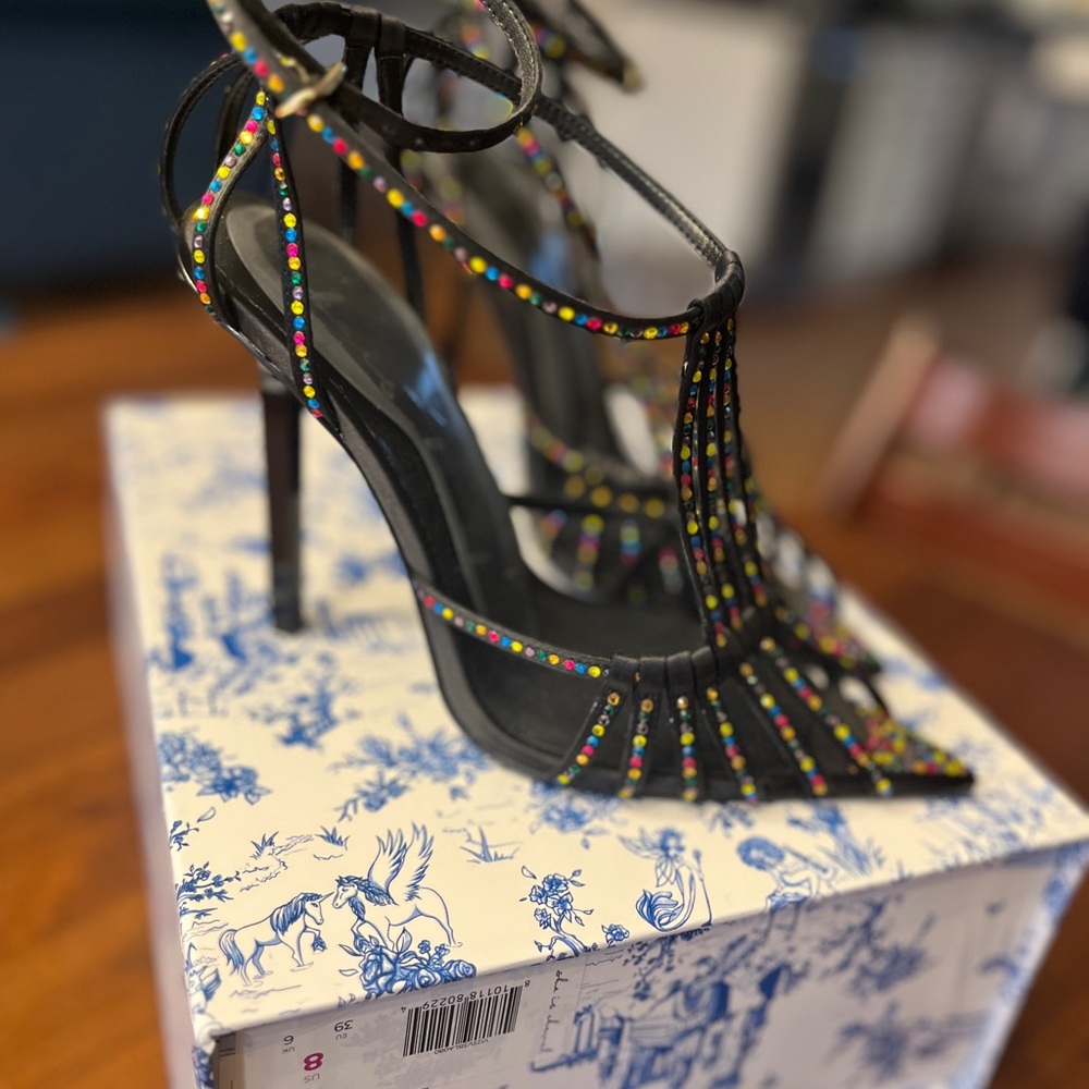 Black Multistud Strappy High Heel Sandals